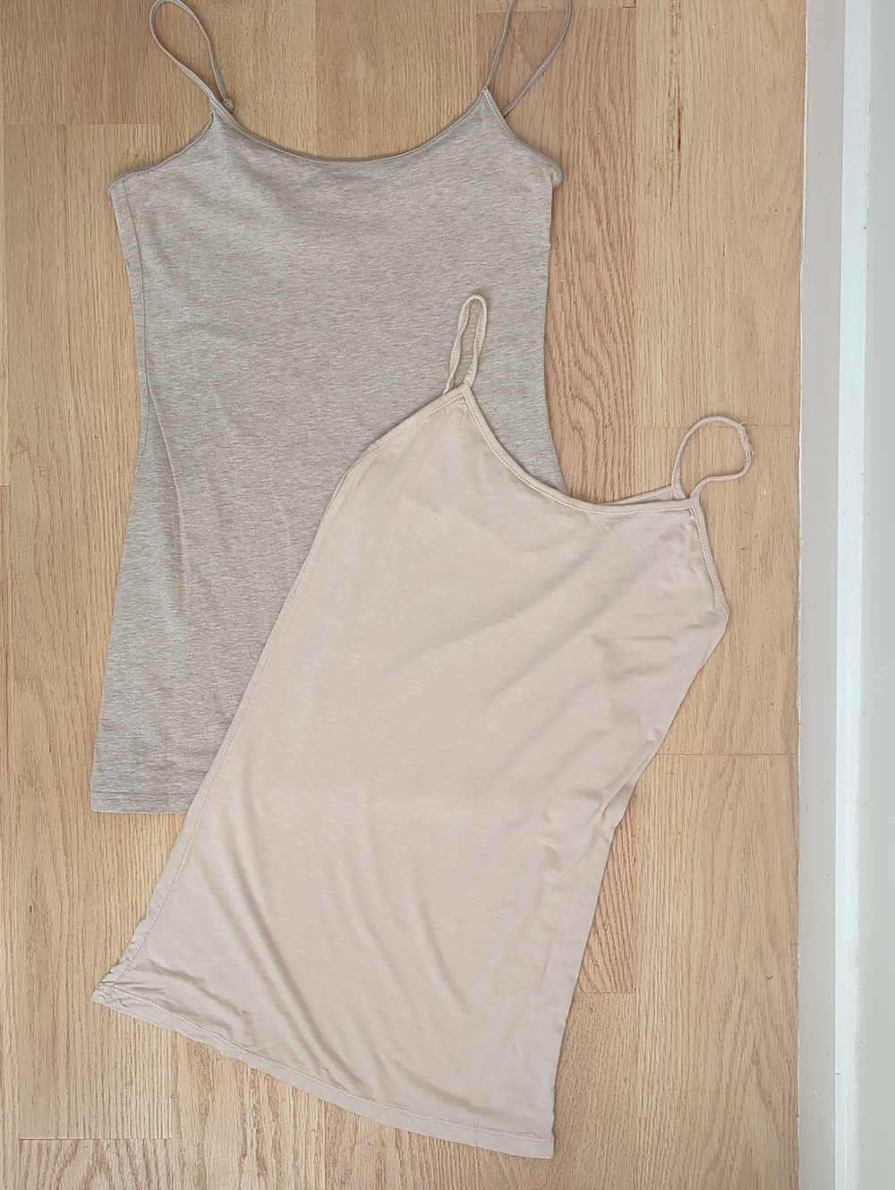 Two (2) Women's Neutral Spaghetti Strap Camisoles - Heather Greyish Brown & Nude